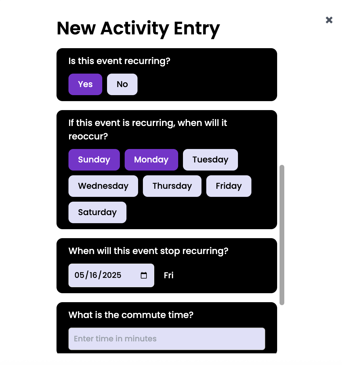 Recurring Activity