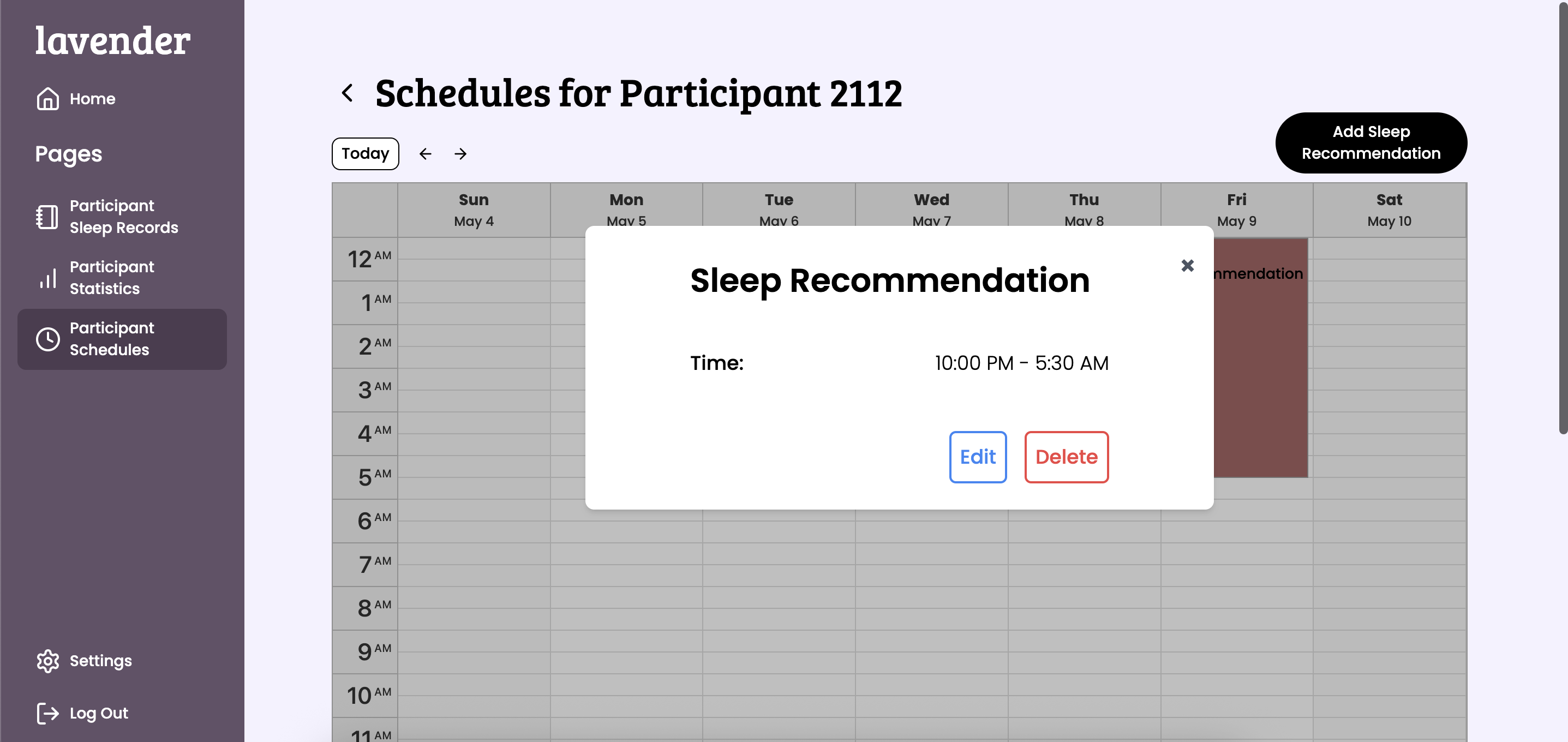 Edit Sleep Recommendation